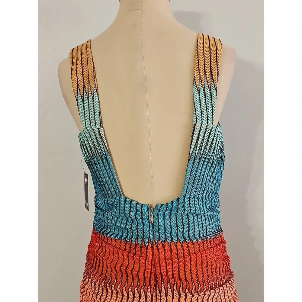 Guess Women's Size 8 Striped Open-Stitch V-Neck Sleeveless Bodycon Midi Dress - Picture 7 of 12